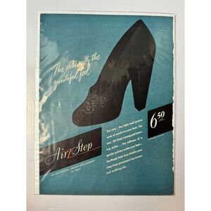 Vintage Print Ad Shoes Airstep Black Heels Blue Background 1944 LIFE Magazine